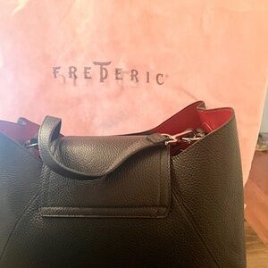 Black Leather Tote with Red Interior (Fredric T)